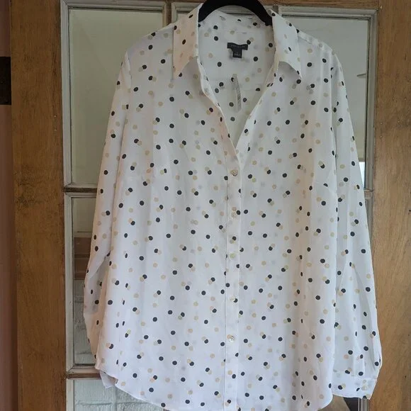 NWT Ann Taylor Classic Shirt Polka Dots Size Large - Picture 1 of 12